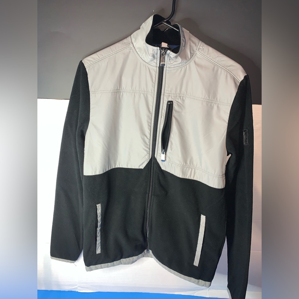 Calvin Klein Woven Full Zip Jacket Mens Small (Silver & Black)